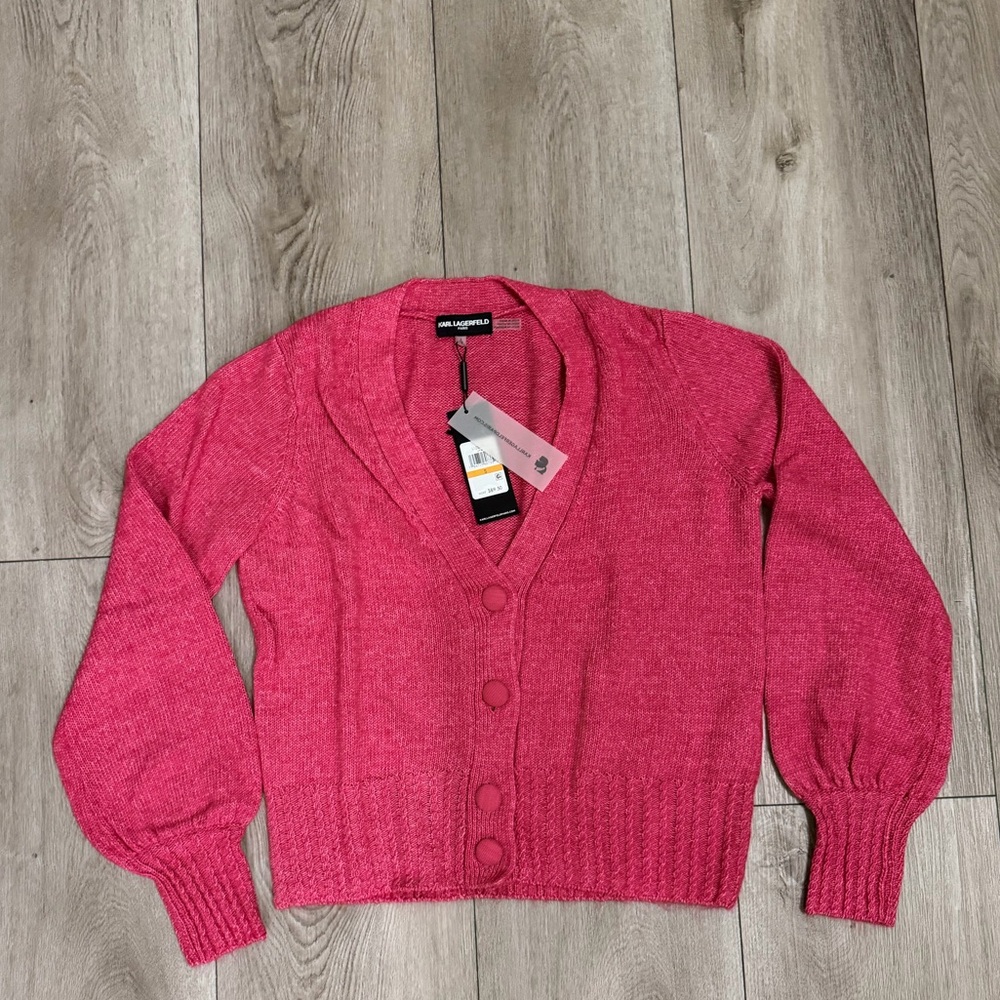 Karl Lagerfeld Hot Pink Button-Front V-Neck Cardigan